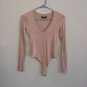 Nude colored V-neck bodysuit